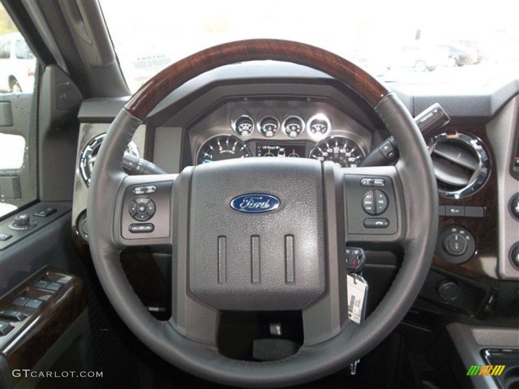 2013 Ford F250 Super Duty Platinum Crew Cab 4x4 Platinum Black Leather Steering Wheel Photo #74315243