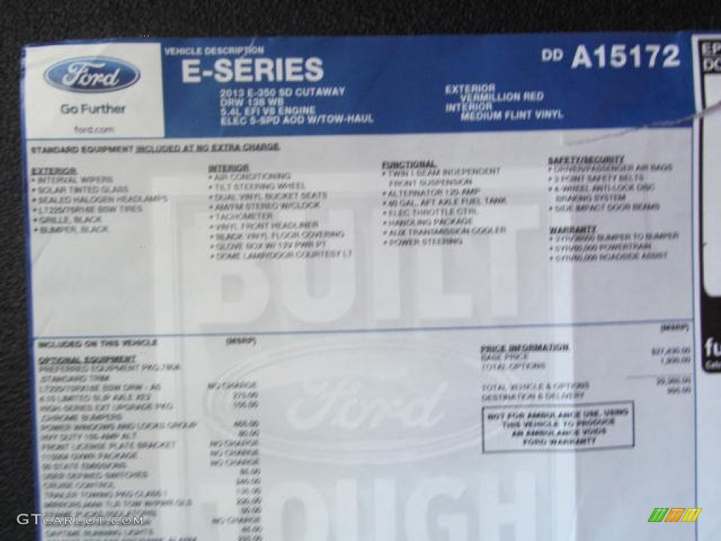 2013 Ford E Series Cutaway E350 Commercial Utility Truck Window Sticker Photo #74318345