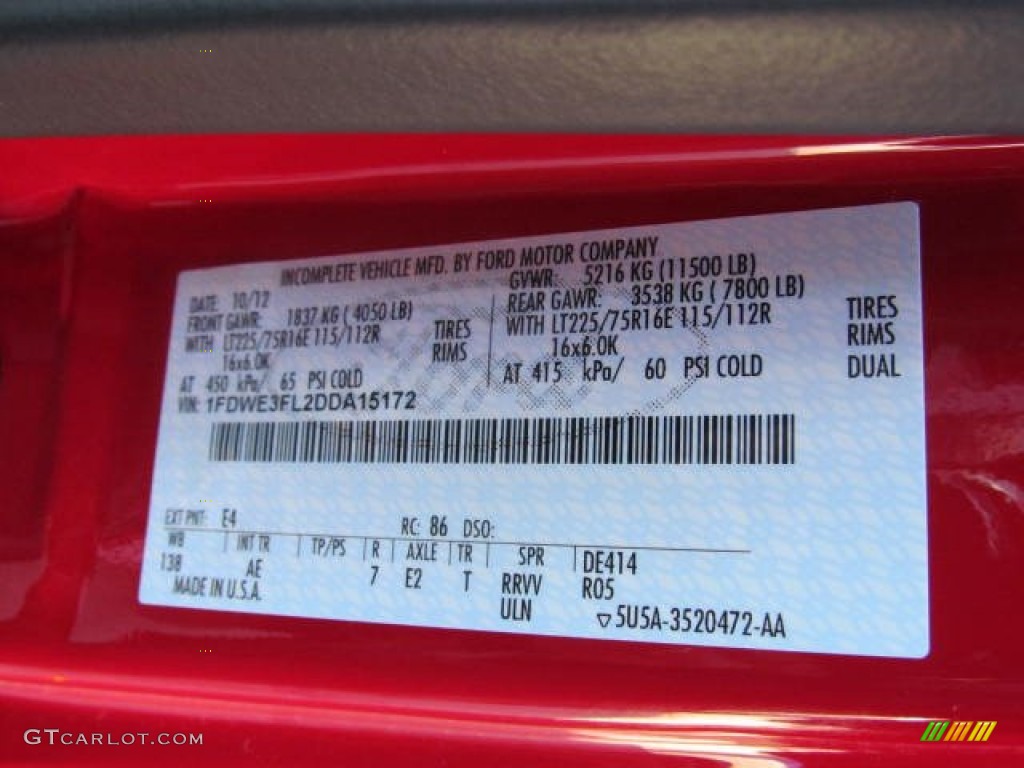 2013 E Series Cutaway Color Code E4 for Vermillion Red Photo #74318363