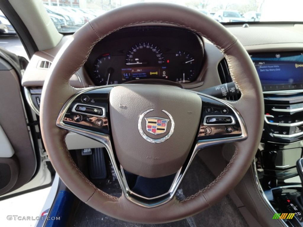 2013 Cadillac ATS 2.5L Luxury Light Platinum/Brownstone Accents Steering Wheel Photo #74319290