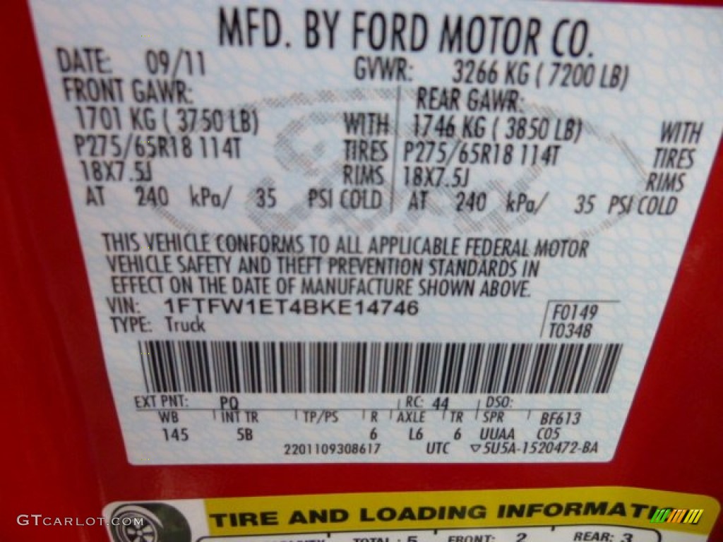 2011 F150 Color Code PQ for Race Red Photo #74319936