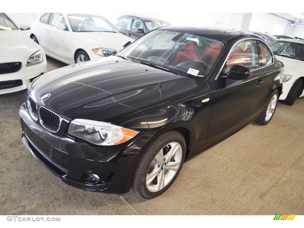 2013 1 Series 128i Coupe - Jet Black / Coral Red photo #9