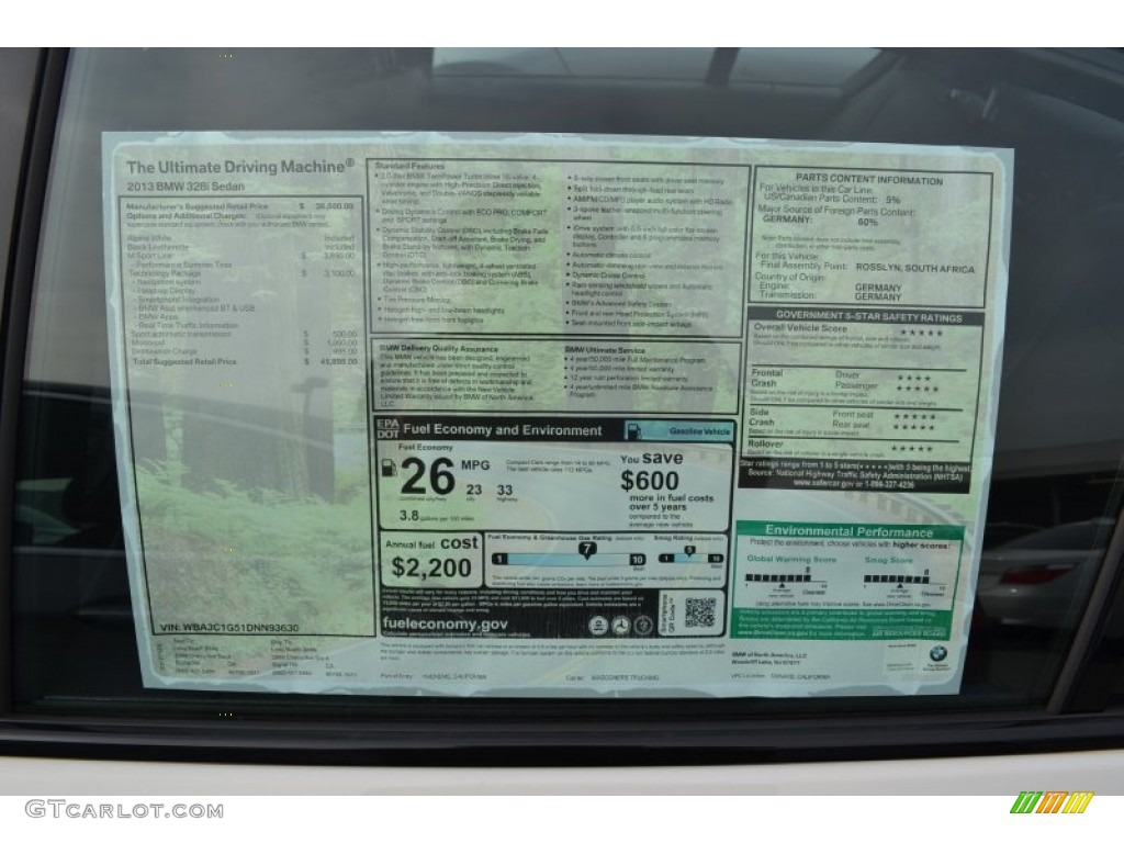 2013 3 Series 328i Sedan - Alpine White / Black photo #5
