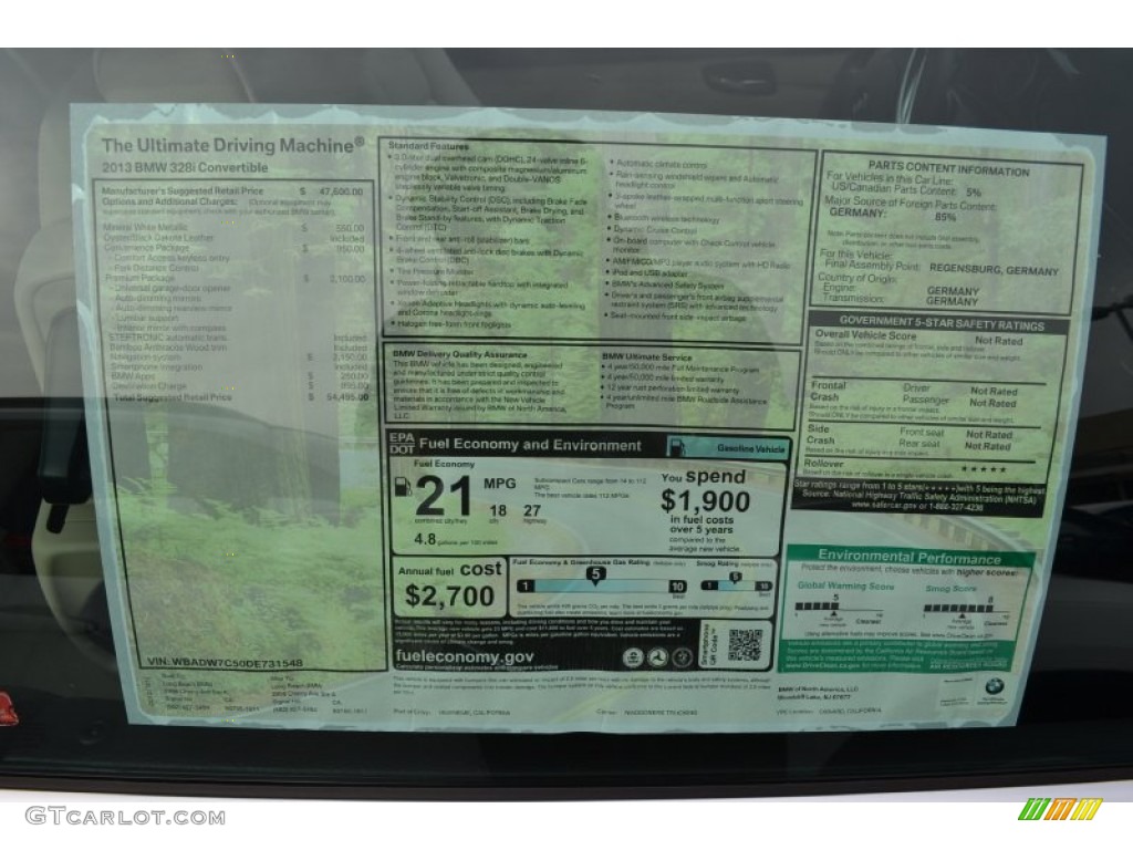 2013 BMW 3 Series 328i Convertible Window Sticker Photo #74329797