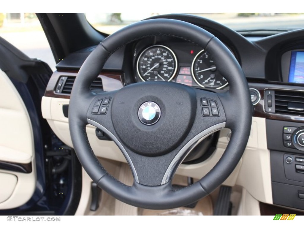 2012 BMW 3 Series 328i Convertible Cream Beige Steering Wheel Photo #74330597