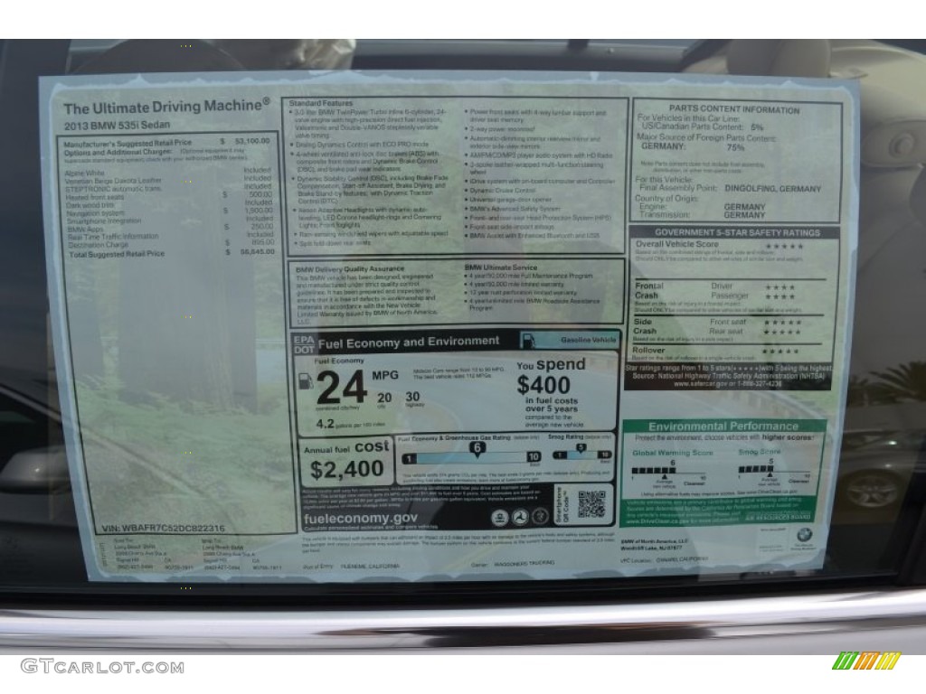 2013 5 Series 535i Sedan - Alpine White / Venetian Beige photo #5