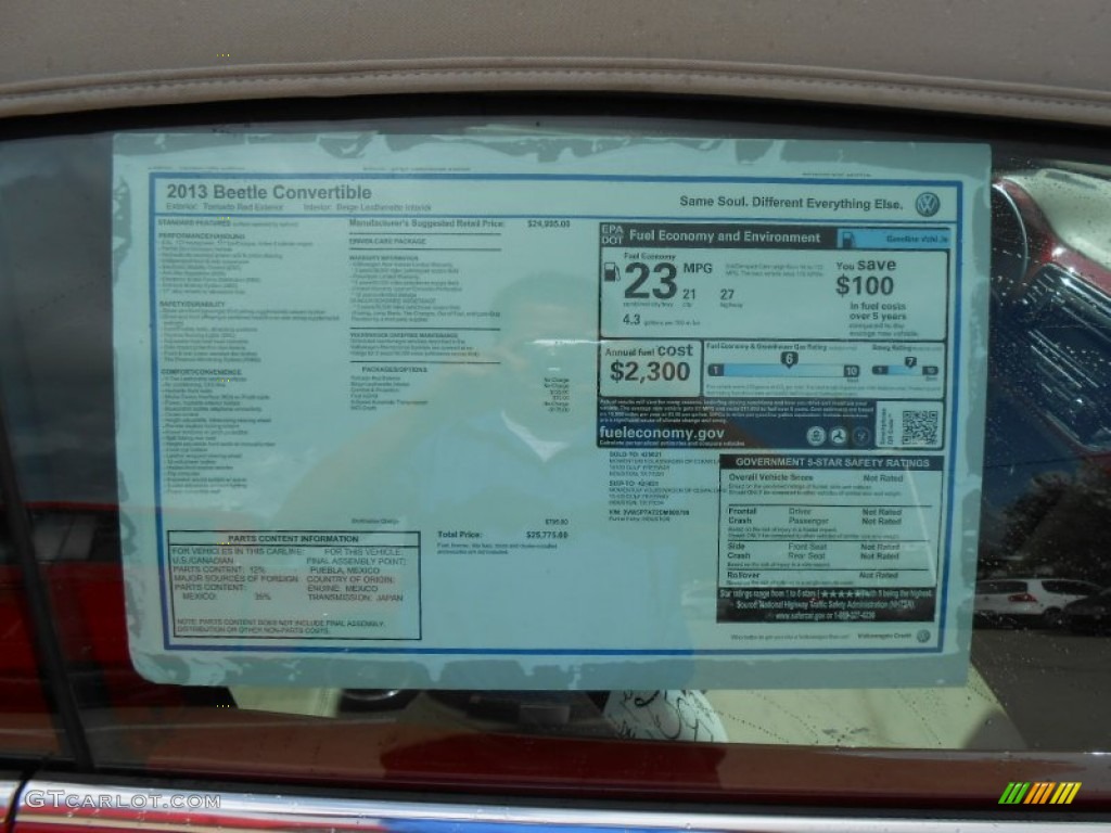 2013 Volkswagen Beetle 2.5L Convertible Window Sticker Photo #74337017