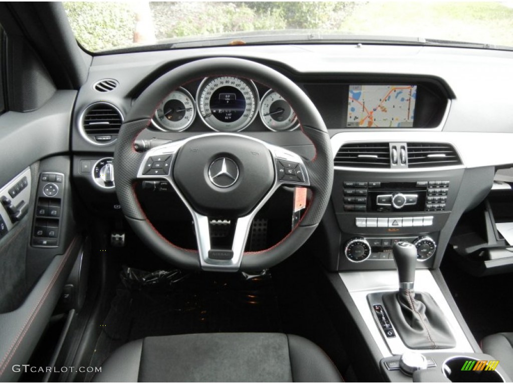 2013 Mercedes-Benz C 250 Sport Black/Red Stitch w/DINAMICA Inserts Dashboard Photo #74345158