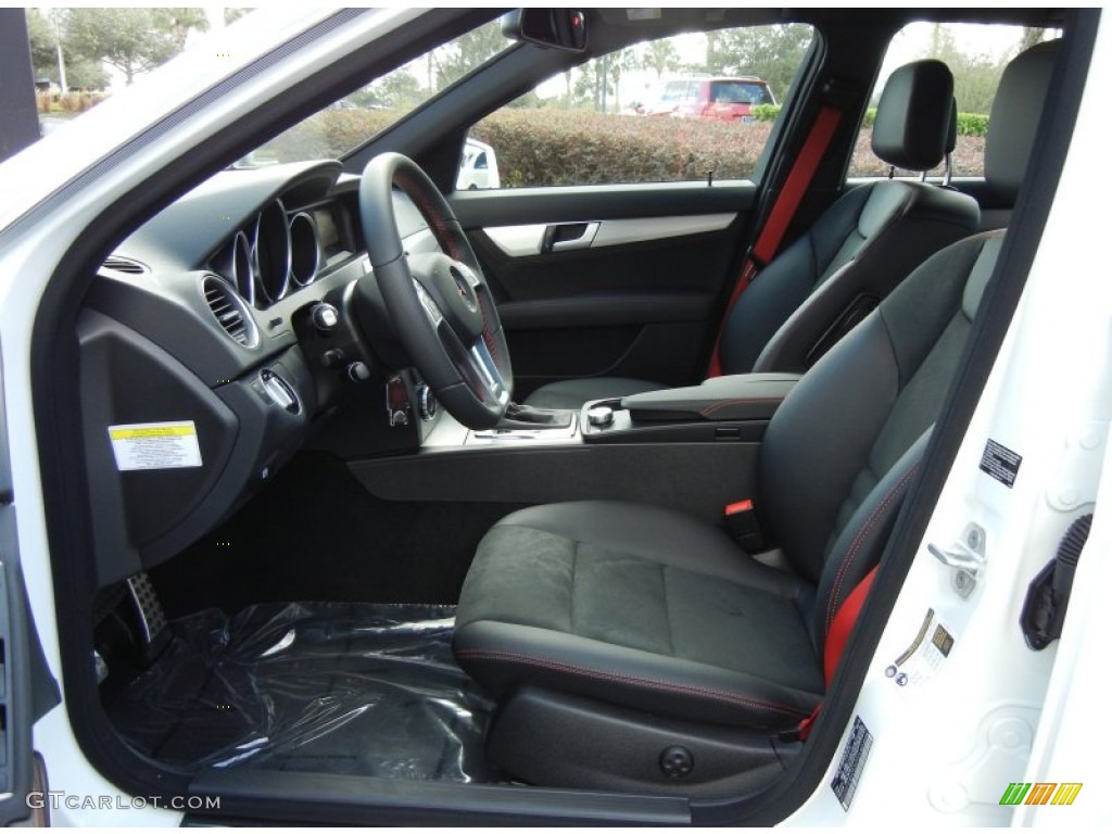 Black/Red Stitch w/DINAMICA Inserts Interior 2013 Mercedes-Benz C 250 Sport Photo #74345681
