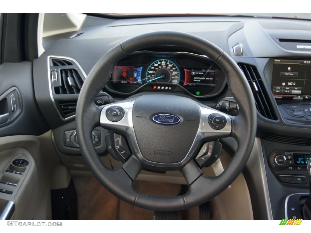 2013 Ford C-Max Hybrid SE Medium Light Stone Steering Wheel Photo #74347580