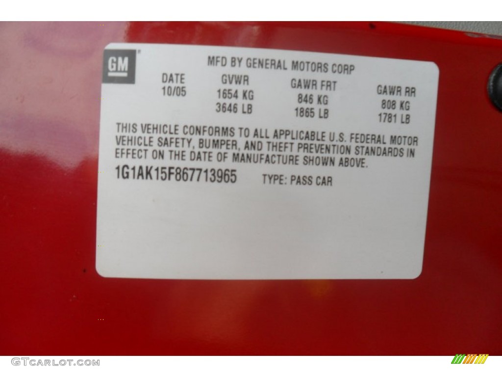 2006 Chevrolet Cobalt LS Coupe Info Tag Photo #74356952