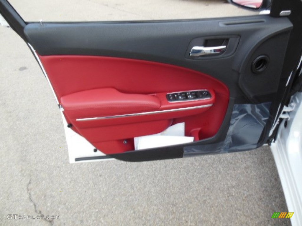 2013 Dodge Charger SXT Plus AWD Black/Red Door Panel Photo #74361695