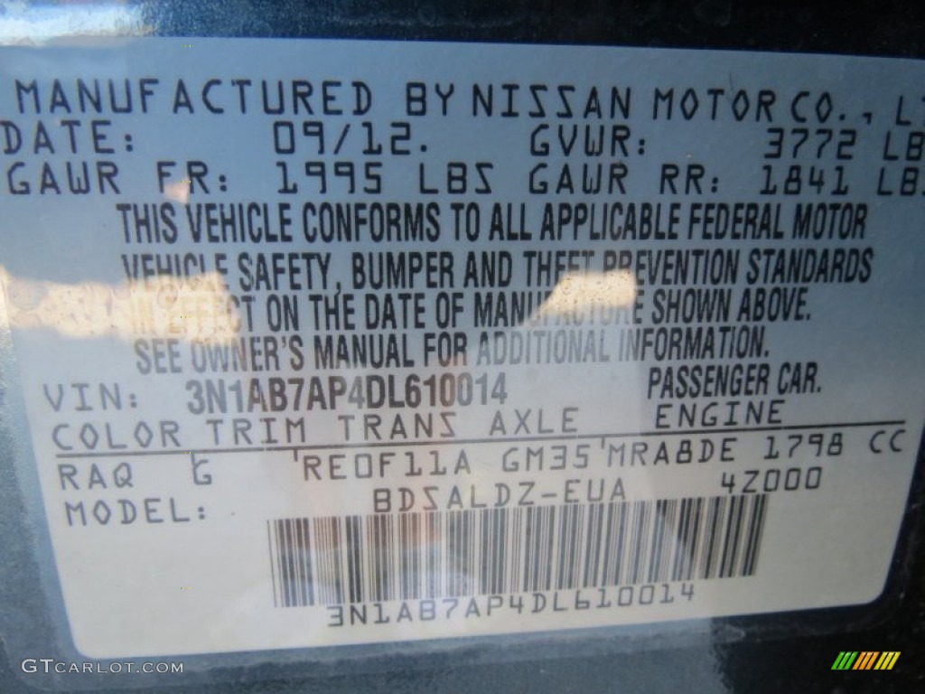 2013 Sentra Color Code RAQ for Graphite Blue Photo #74367416