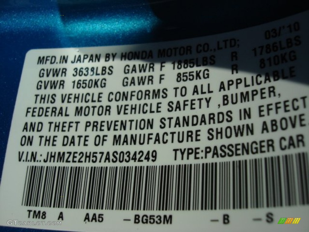 2010 Insight Color Code BG53M for Clear Sky Blue Metallic Photo #74371705