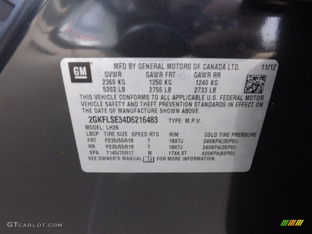 2013 GMC Terrain SLE Info Tag Photos