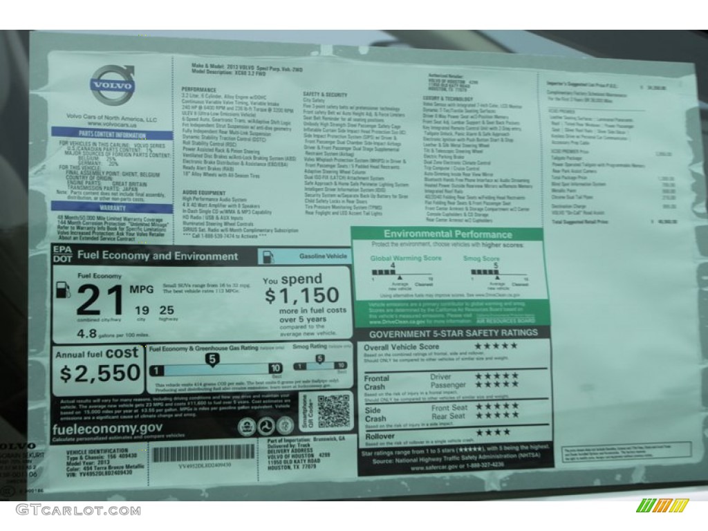 2013 Volvo XC60 3.2 Window Sticker Photo #74396113