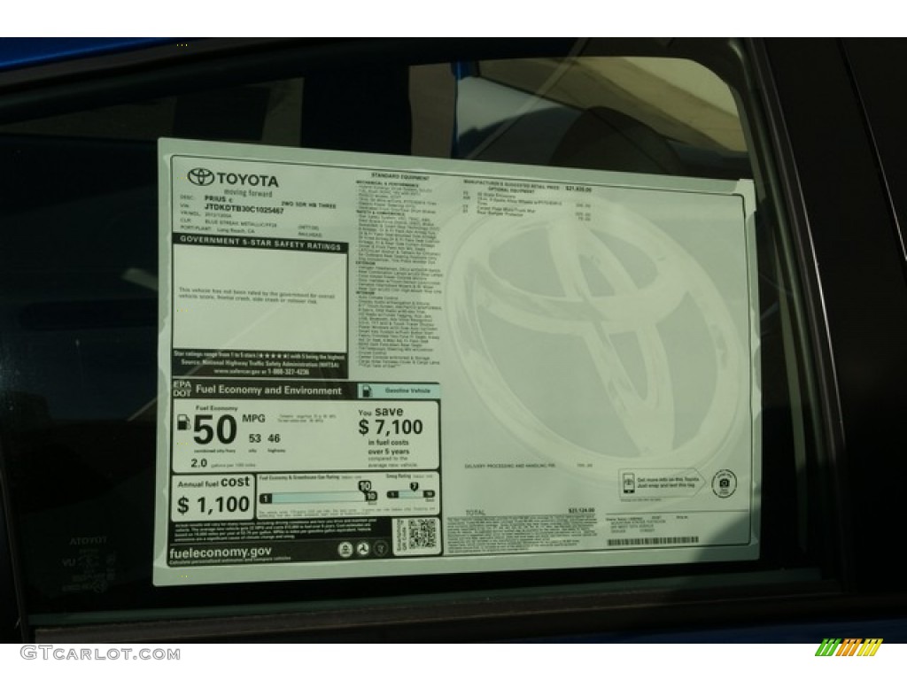 2012 Prius c Hybrid Three - Blue Streak Metallic / Light Blue Gray/Black photo #10