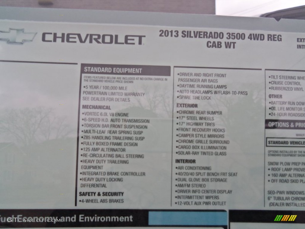 2013 Chevrolet Silverado 3500HD LS Regular Cab 4x4 Dually Window Sticker Photo #74398042