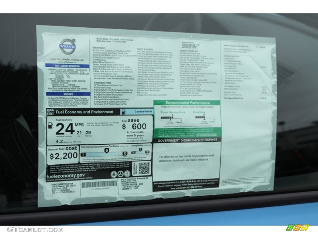 2013 Volvo C30 T5 Polestar Limited Edition Window Sticker Photo #74398270