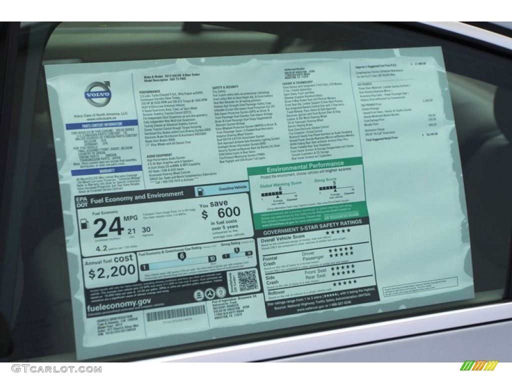 2013 Volvo S60 T5 Window Sticker Photo #74398973