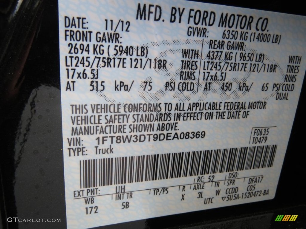 2013 F350 Super Duty Color Code UH for Tuxedo Black Metallic Photo #74401580