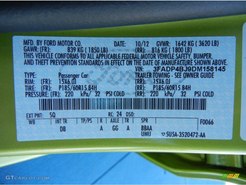 2013 Fiesta Color Code SQ for Lime Squeeze Photo #74407858