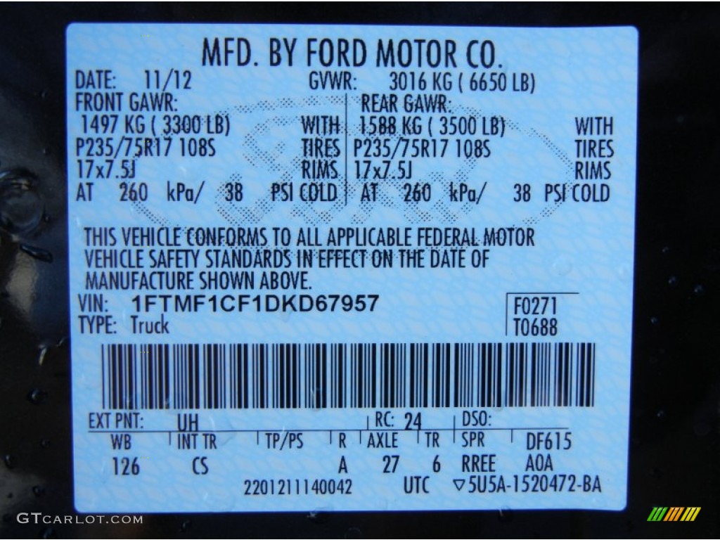 2013 F150 Color Code UH for Tuxedo Black Metallic Photo #74409302