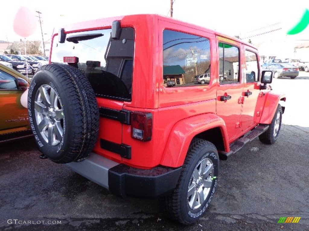 2013 Wrangler Unlimited Sahara 4x4 - Rock Lobster Red / Black photo #4