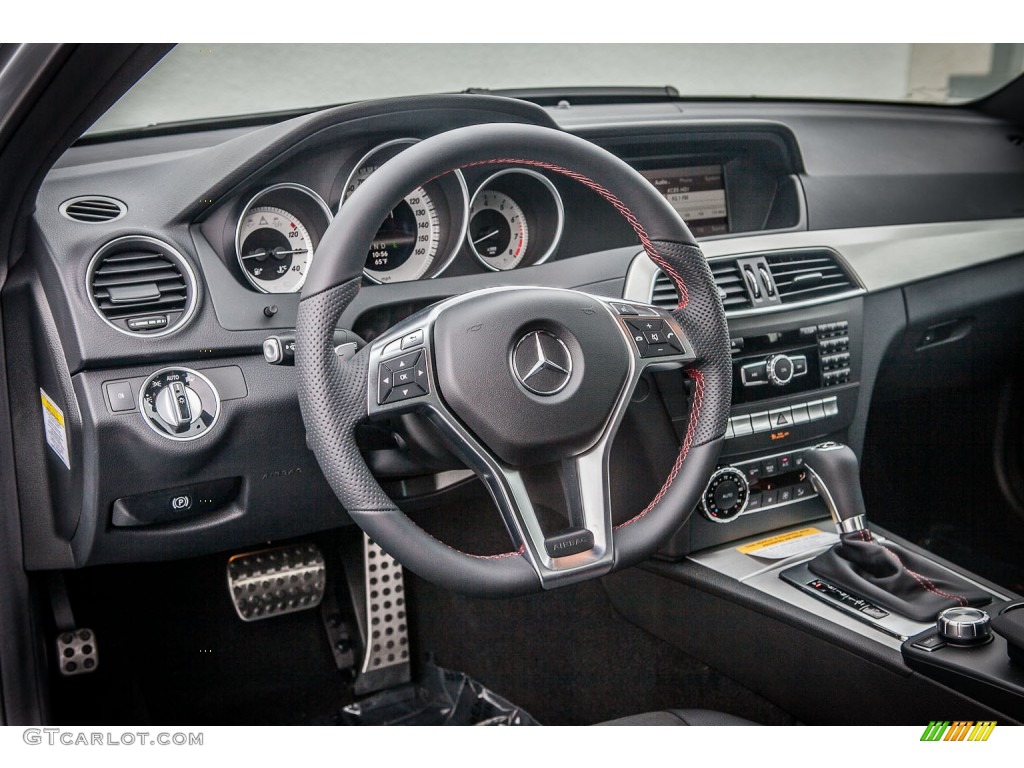 2013 Mercedes-Benz C 250 Coupe Black/Red Stitch w/DINAMICA Inserts Steering Wheel Photo #74415750