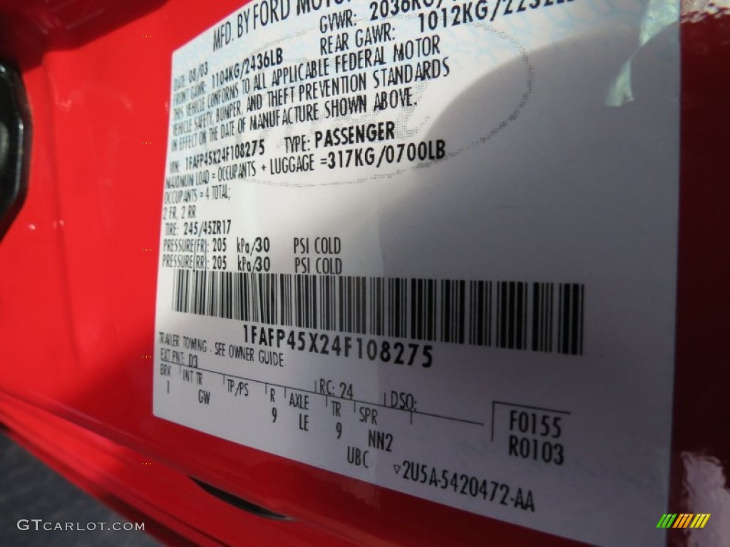 2004 Mustang Color Code D3 for Torch Red Photo #74419945