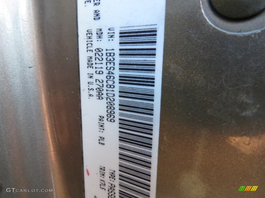 2001 Dodge Neon SE Color Code Photos