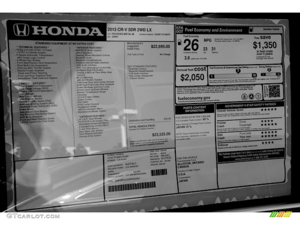 2013 Honda CR-V LX Window Sticker Photo #74421906