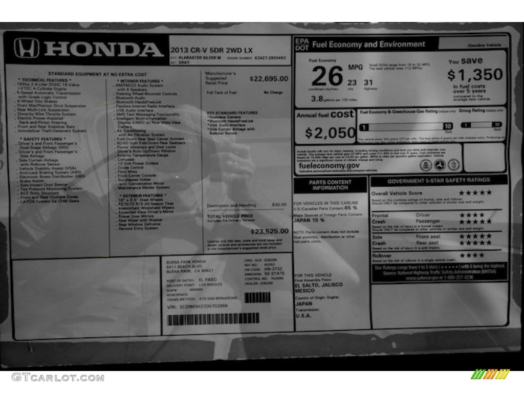 2013 CR-V LX - Alabaster Silver Metallic / Gray photo #20