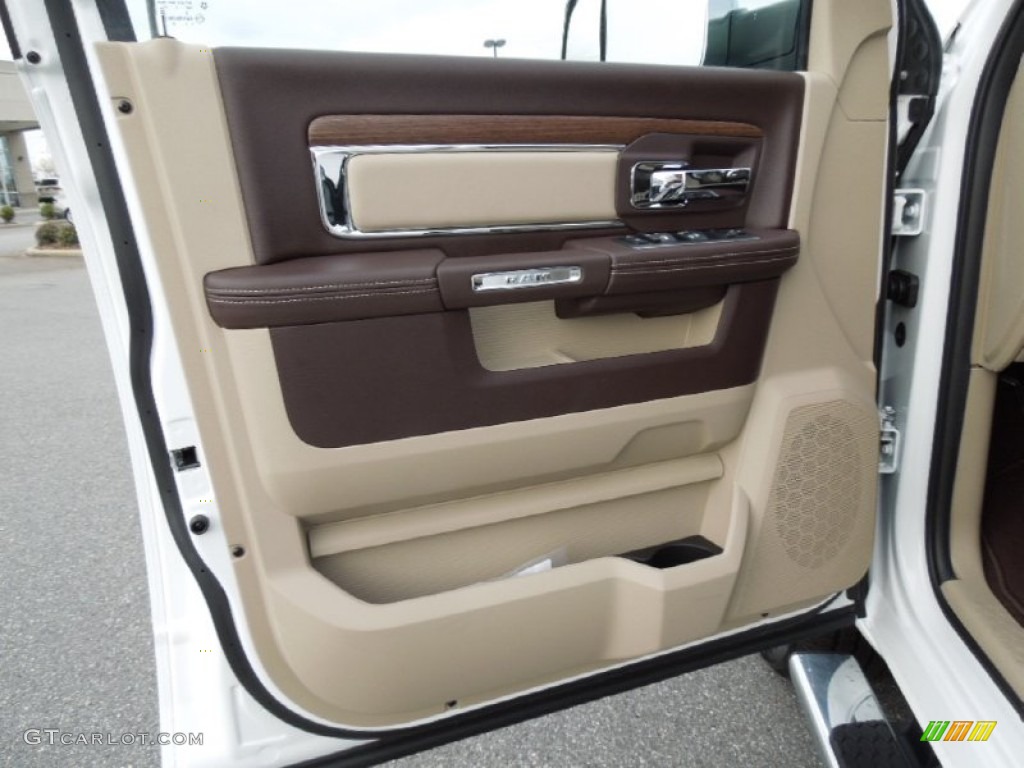 2013 Ram 1500 Laramie Crew Cab 4x4 Canyon Brown/Light Frost Beige Door Panel Photo #74430136