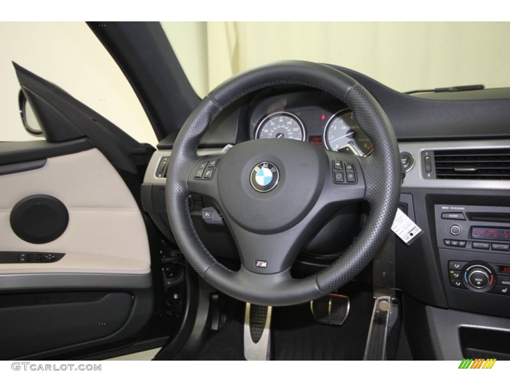 2011 BMW 3 Series 335is Coupe Oyster/Black Dakota Leather Steering Wheel Photo #74432797
