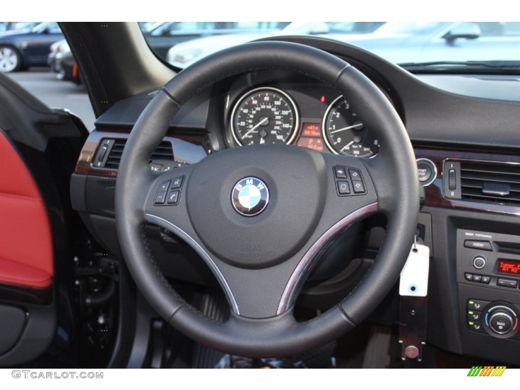 2012 BMW 3 Series 335i Convertible Coral Red/Black Steering Wheel Photo #74436328