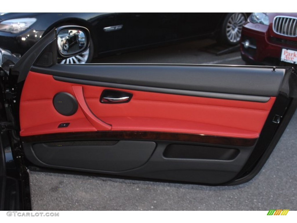 2012 BMW 3 Series 335i Convertible Coral Red/Black Door Panel Photo #74436406