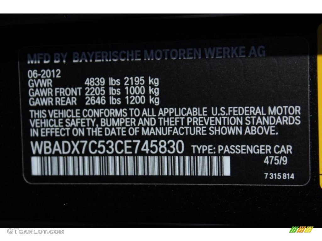 2012 BMW 3 Series 335i Convertible Color Code Photos