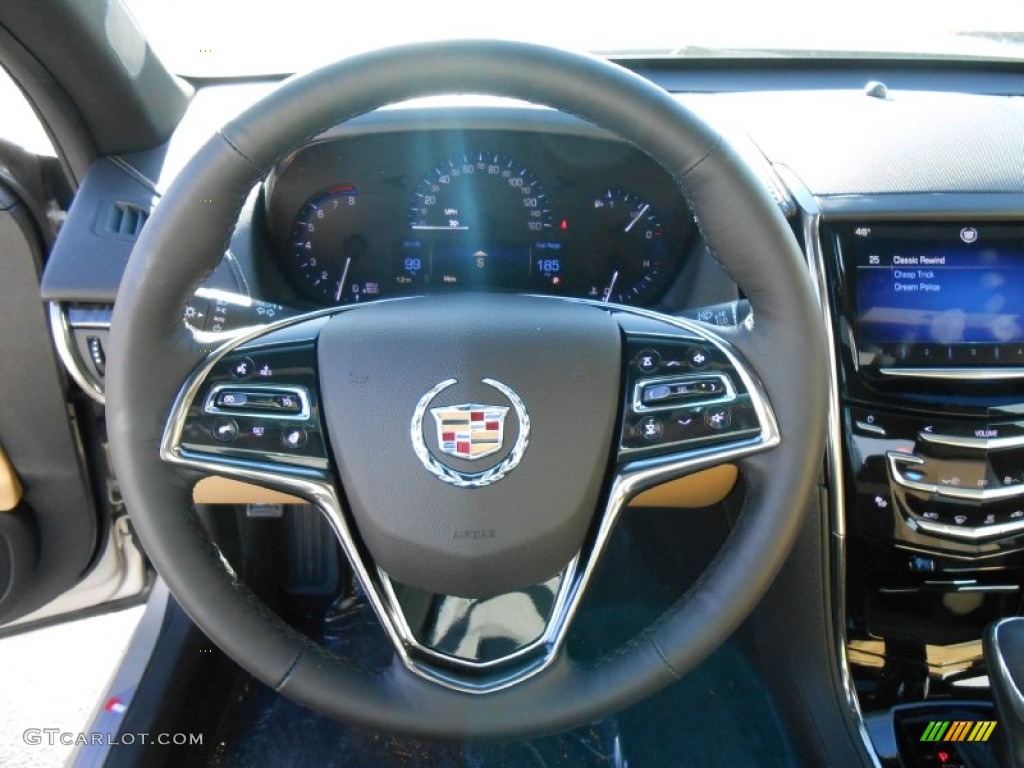 2013 Cadillac ATS 2.0L Turbo Luxury AWD Caramel/Jet Black Accents Steering Wheel Photo #74439089