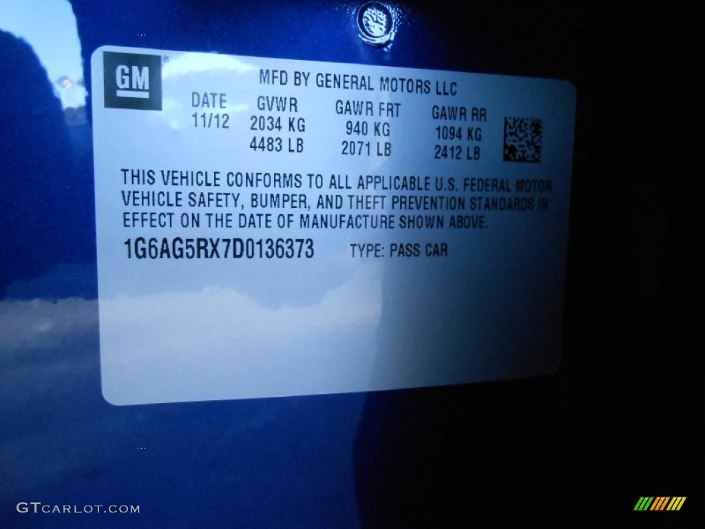 2013 Cadillac ATS 2.0L Turbo AWD Info Tag Photo #74441245
