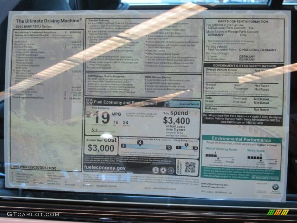 2013 BMW 7 Series 750Li Sedan Window Sticker Photo #74454005