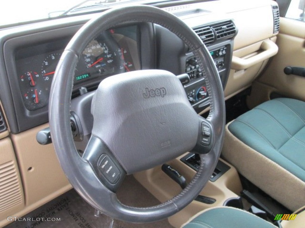 2002 Jeep Wrangler Sahara 4x4 Camel Beige/Dark Green Steering Wheel Photo #74455238