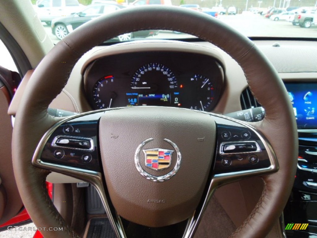 2013 Cadillac ATS 2.5L Luxury Light Platinum/Brownstone Accents Steering Wheel Photo #74459012