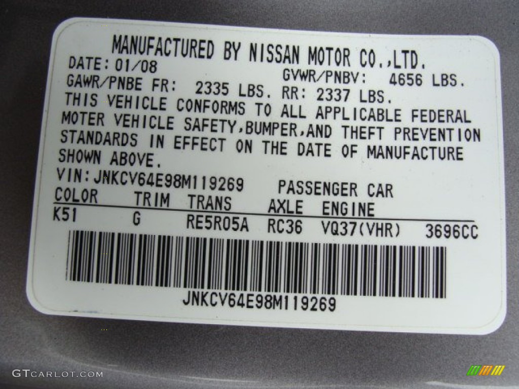 2008 G Color Code K51 for Platinum Graphite Gray Photo #74460087