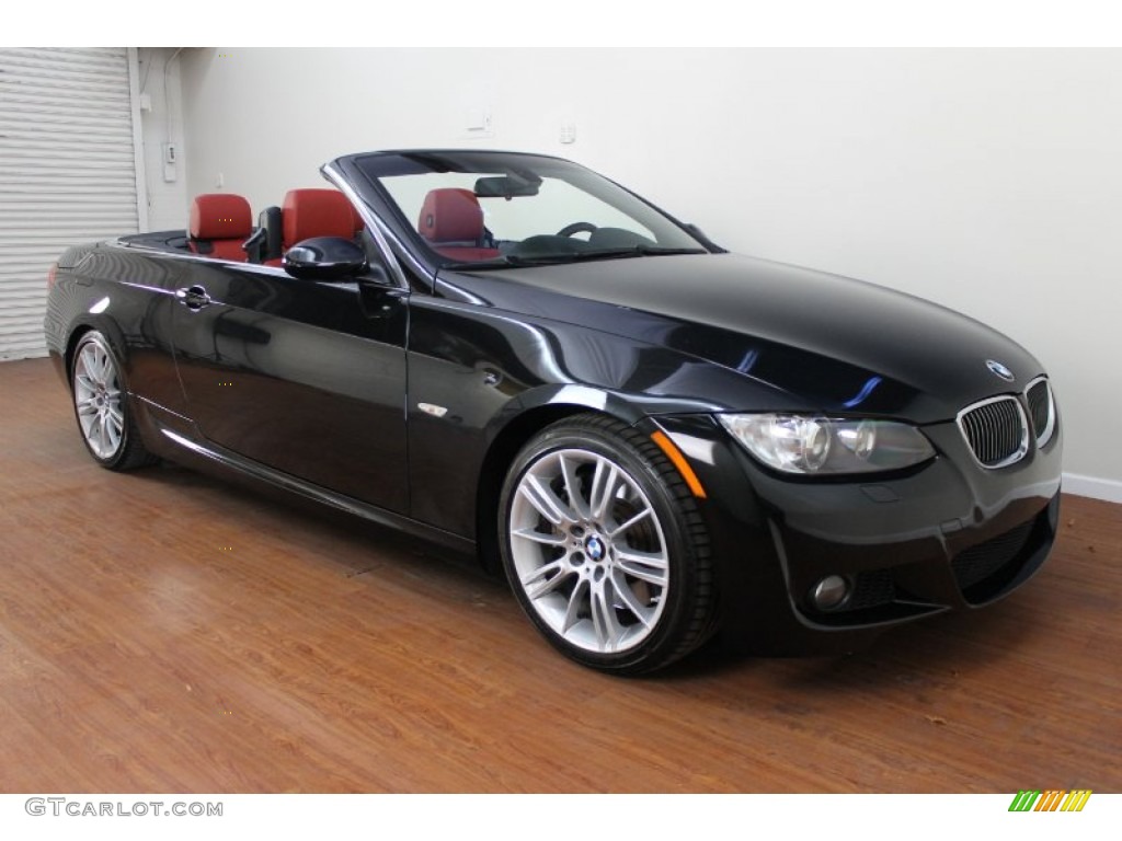 2009 3 Series 335i Convertible - Black Sapphire Metallic / Coral Red/Black Dakota Leather photo #3