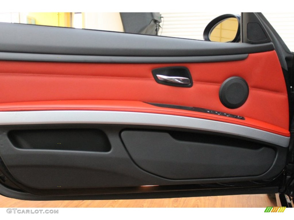 2009 BMW 3 Series 335i Convertible Coral Red/Black Dakota Leather Door Panel Photo #74461159