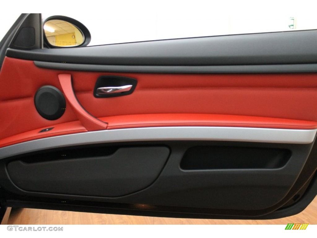 2009 BMW 3 Series 335i Convertible Coral Red/Black Dakota Leather Door Panel Photo #74461177