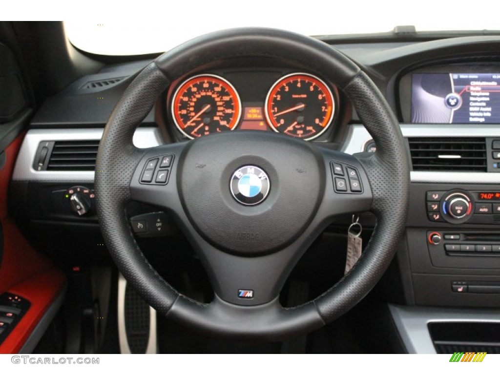 2009 BMW 3 Series 335i Convertible Coral Red/Black Dakota Leather Steering Wheel Photo #74461277