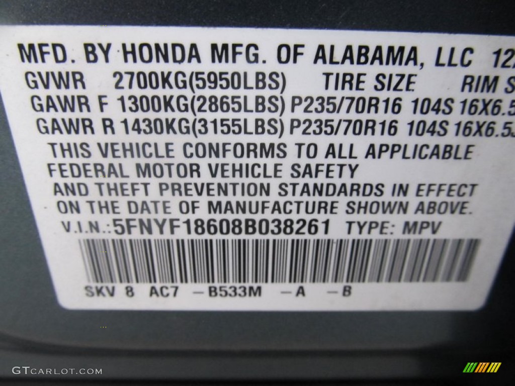 2008 Pilot EX-L 4WD - Steel Blue Metallic / Gray photo #14