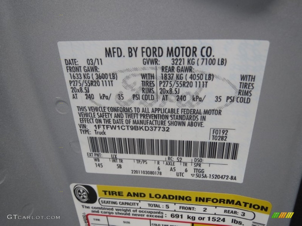 2011 Ford F150 FX2 SuperCrew Color Code Photos
